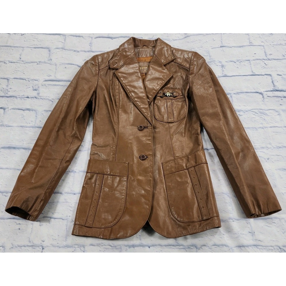 Etienne Aigner WOMENS 8 Brown Leather Blazer Jacket Equestrian Old Money VINTAGE